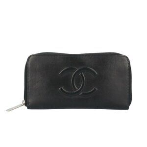 CHANEL Authentic Black Leather Logo Wallet